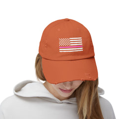 Support Cancer Survivors, Unisex Distressed Cap, US Flag Cancer Awareness, Gift For Him, Gift For Her, Pink Supporter, Cancer Survivors Flag