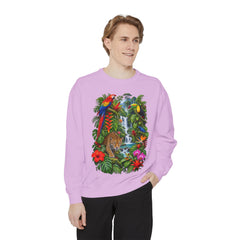 Tropical Jungle Waterfall With Leopard and Parrot Sweatshirt