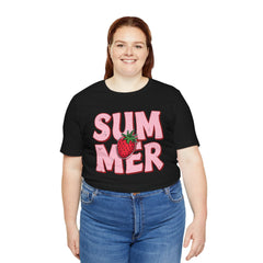 Summer Strawberry T-Shirt — Cute Pink Graphic Tee with Strawberry "SUMMER" Design