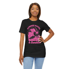 Summer Waves & Sunshine Tee — Retro Pink Surf Graphic T-Shirt