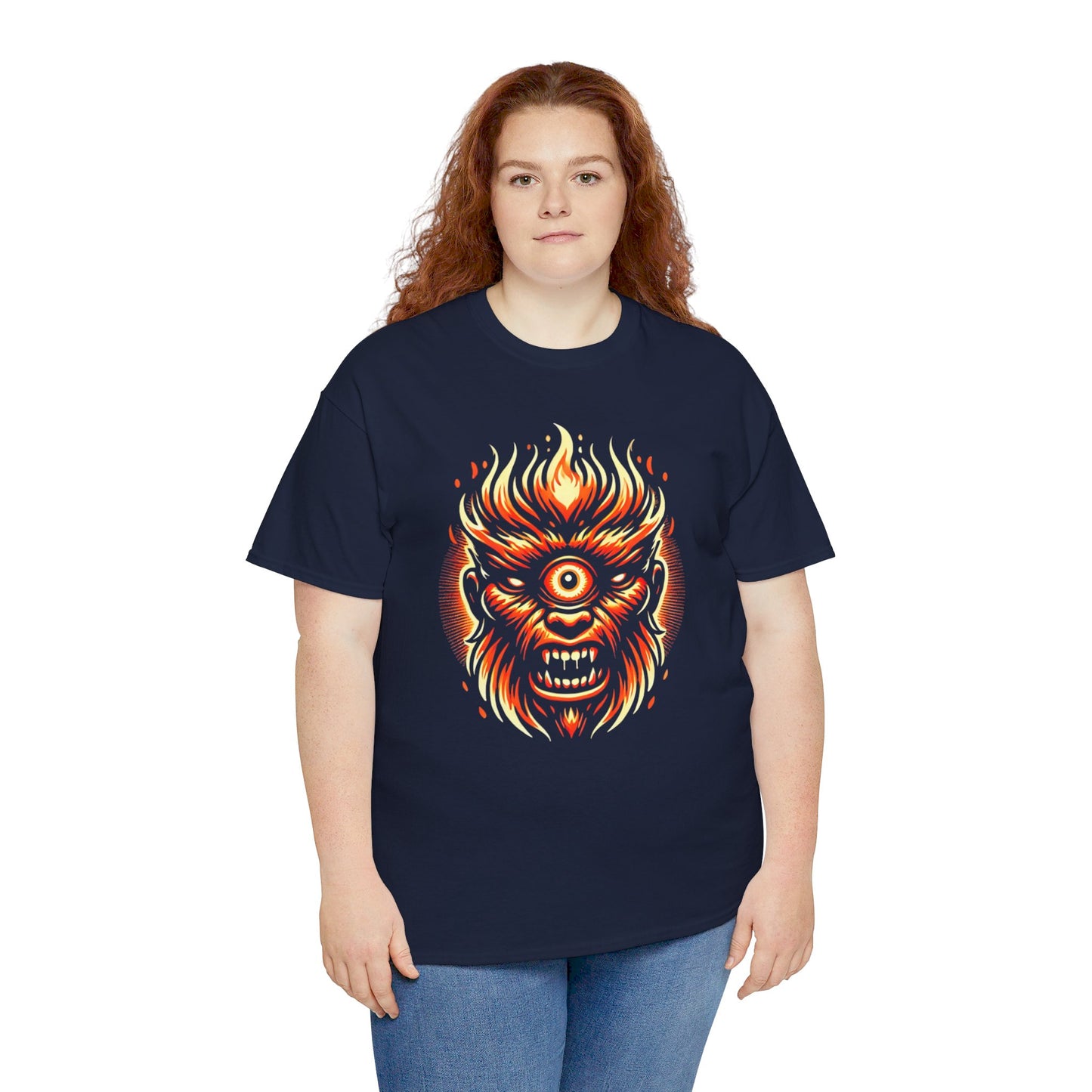 Flaming Fire Cyclops - Graphic Unisex Heavy Cotton Tee