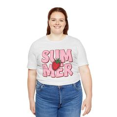 Summer Strawberry T-Shirt — Cute Pink Graphic Tee with Strawberry "SUMMER" Design