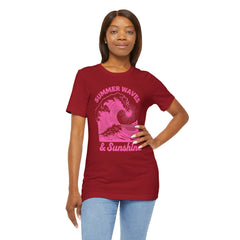 Summer Waves & Sunshine Tee — Retro Pink Surf Graphic T-Shirt