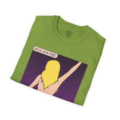 WILD AND FREE Pop Art Blonde Hair Girl with denim shorts and no top Unisex Softstyle T Shirt