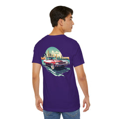 Vintage Car Graphic Tee - Sunset Cityscape Design