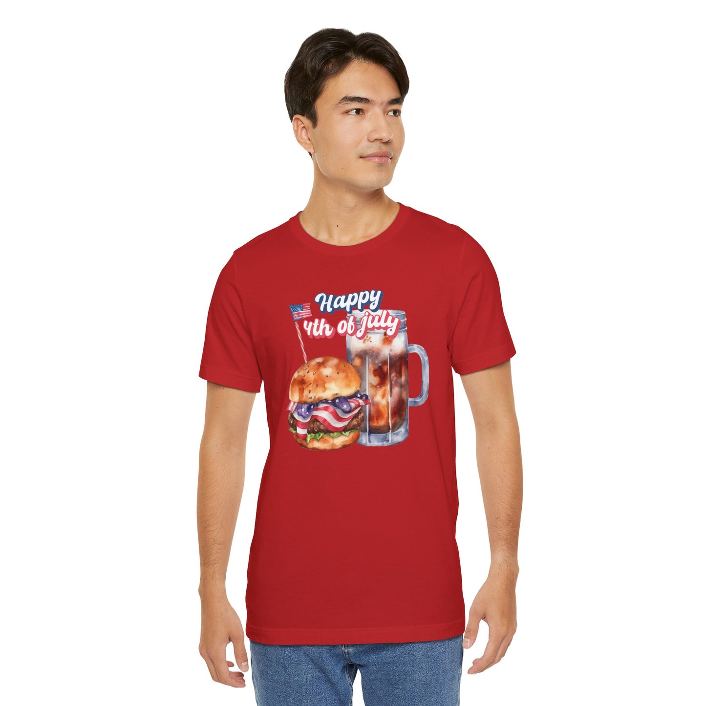 Happy 4th Of July Burger and Mug Graphic, Unisex Jersey Short Sleeve Tee