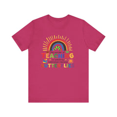 Teaching Inspired Short Sleeve Tee, Teacher Gift, Inspirational Shirt, Rainbow Graphic Tee, Cute Teacher Apparel, Back to School Shirt
