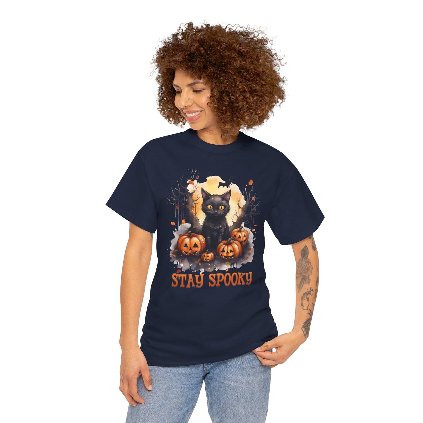 Black Cat And Pumpkin! Graphic Unisex Heavy Cotton Tee