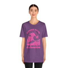 Summer Waves & Sunshine Tee — Retro Pink Surf Graphic T-Shirt