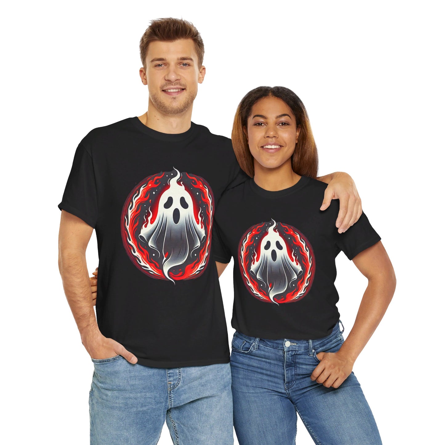 Fiery Fire Ghost - Graphic Unisex Heavy Cotton Tee