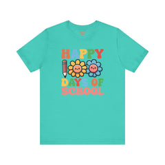 HAPPY 100 DAYS of SCHOOL - Unisex Short Sleeve Tee | Elementary School Holiday, Teacher Apparel, Kids Motivation, Days Checked Off, 100 Days