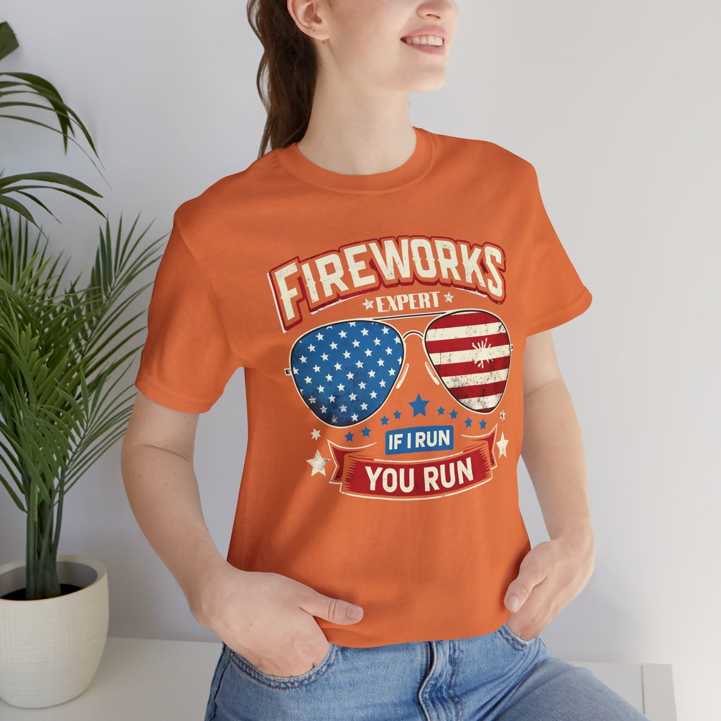 Fireworks Expert, If I Run You Run, Sunglasses  Graphic, Unisex Jersey Short Sleeve Tee