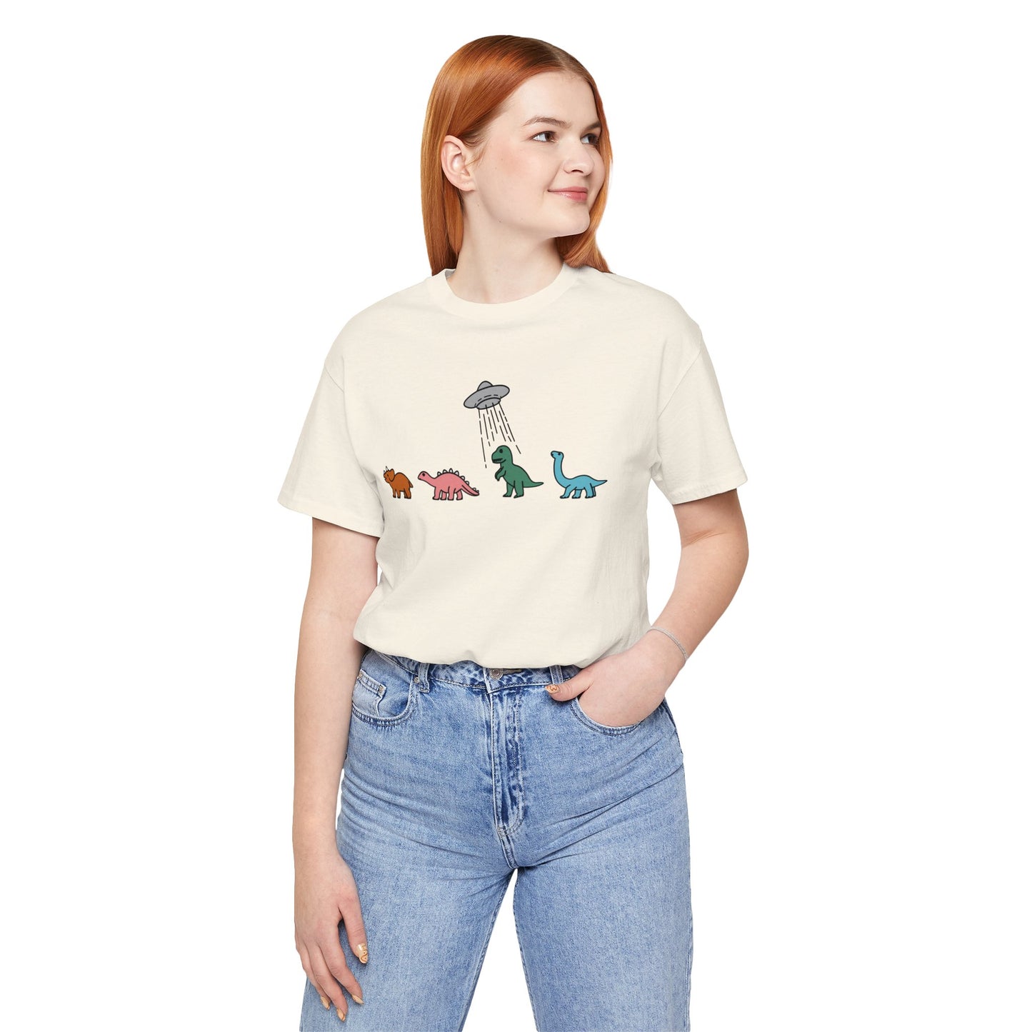 UFO and Dinosaurs Retro Unisex Jersey Short Sleeve Tee