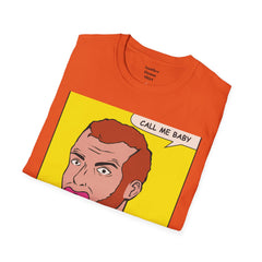 Call Me Baby Unisex Softstyle T-Shirt  Pop Art Bearded Guy with a pacifier and a bow tie