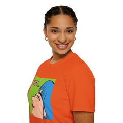 Pop Art Gal T-Shirt featuring Blue Hair and Red Lips Unisex Soft Style Shirt
