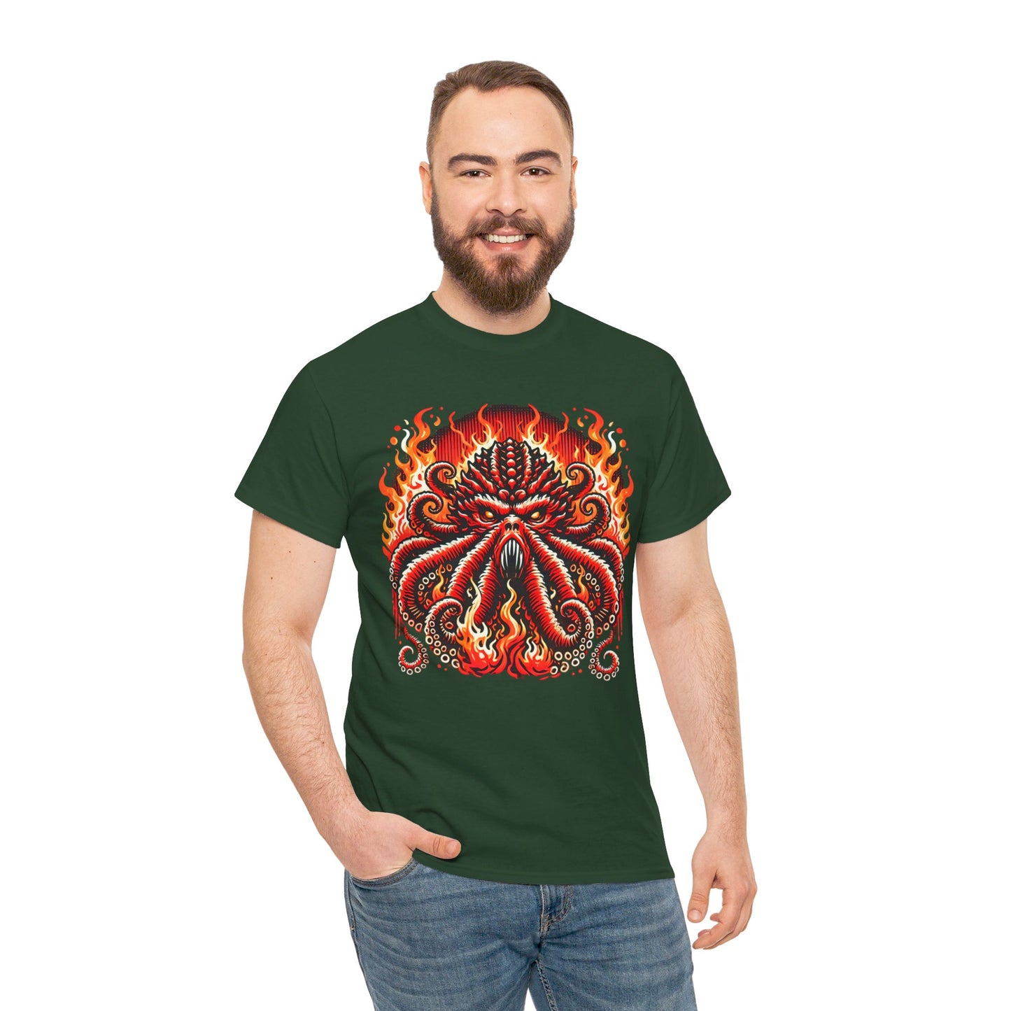 Fiery Fire Kraken - Graphic Unisex Heavy Cotton Tee