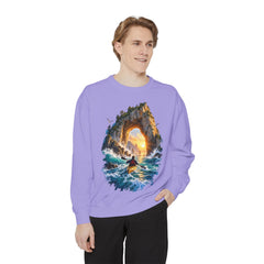 Adventure Kayak Sweatshirt — Comfort Colors Sunset Sea Arch Graphic