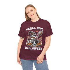 Feral Girl Halloween Raccoon! Graphic Unisex Heavy Cotton Tee