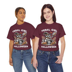 Feral Girl Halloween Raccoon! Graphic Unisex Heavy Cotton Tee