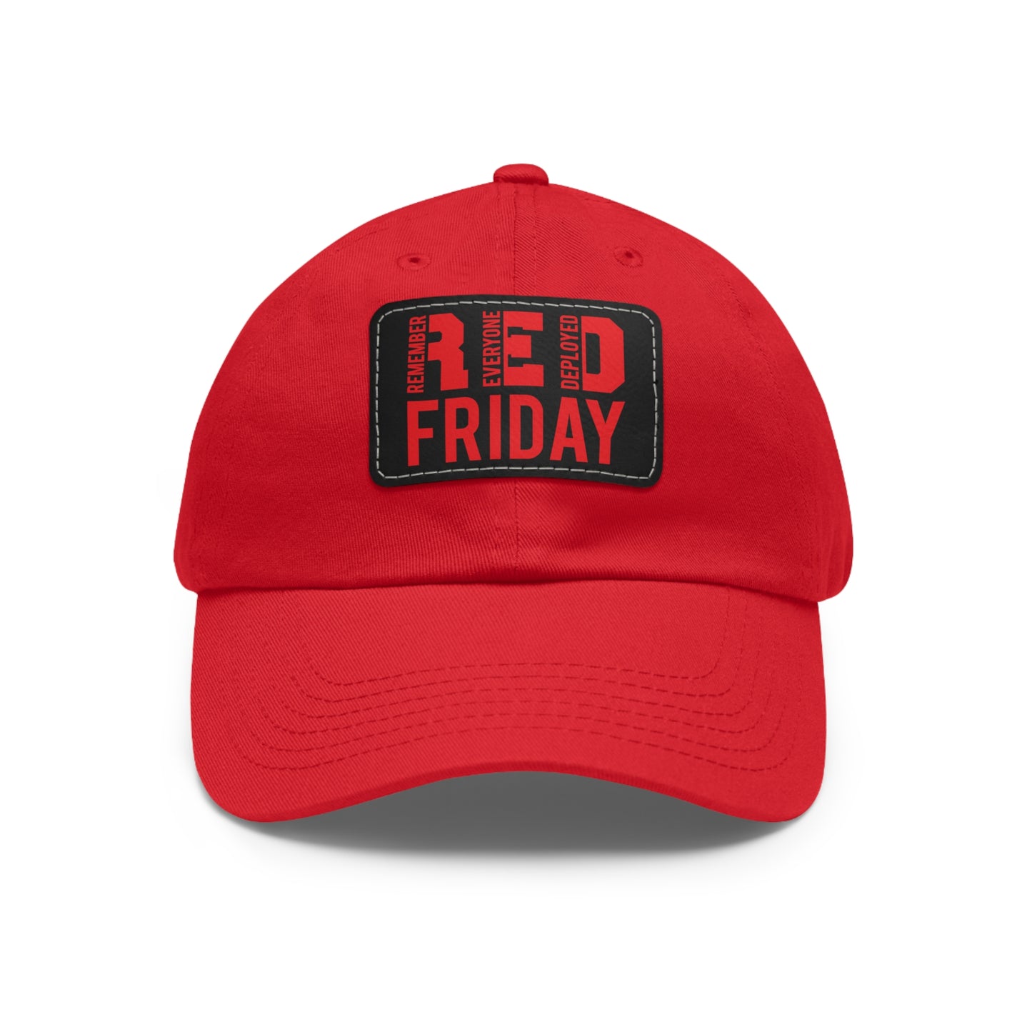 RED Friday unisex ball cap with Leather Patch (Rectangle) / Remember Everyone Deployed /awareness / honor military / active duty /