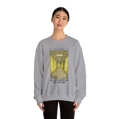 Crewneck Sweatshirt "Do Not Question the Hallway" – Retro Yellow Corridor Graphic