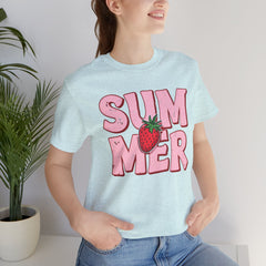 Summer Strawberry T-Shirt — Cute Pink Graphic Tee with Strawberry "SUMMER" Design