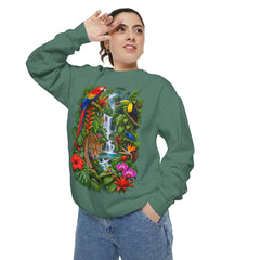 Tropical Jungle Waterfall With Leopard and Parrot Sweatshirt