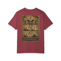 From Shore To Shore Lighthouse Series T Shirt -  Scenic Vintage Postage Stamps