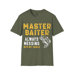 Master Baiter Always Messing With My Tackle Unisex Softstyle T-Shirt  A unique gift for those who love to fish or bait.