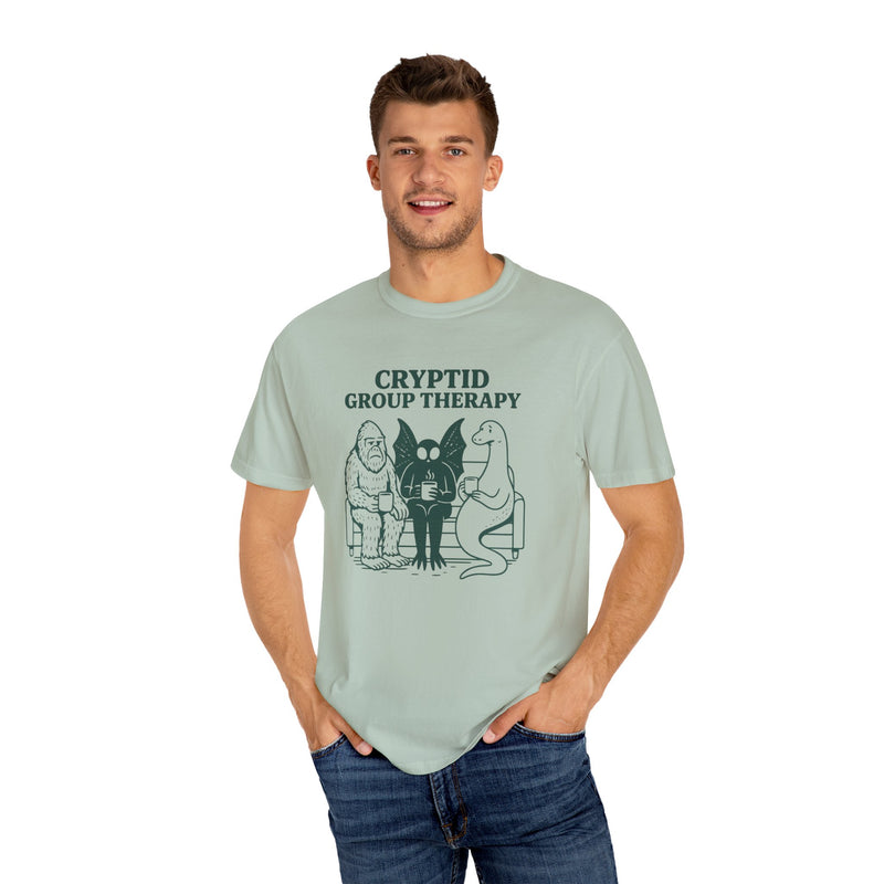 Cryptid Group Therapy Bigfoot, Mothman and Loch Nessie Unisex T-Shirt, Funny Graphic Tee, Gift for Cryptid Lovers, Quirky Casual Wear, Cool Humor Shirt