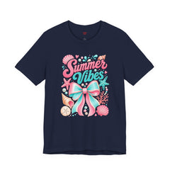 Summer Vibes Tee — Pastel Seashell Bow Beach T-Shirt