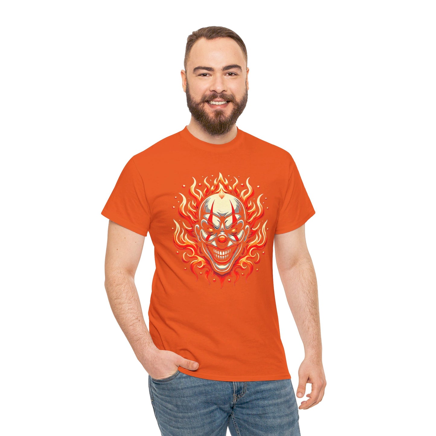 Flaming Fire Clown - Graphic Unisex Heavy Cotton Tee