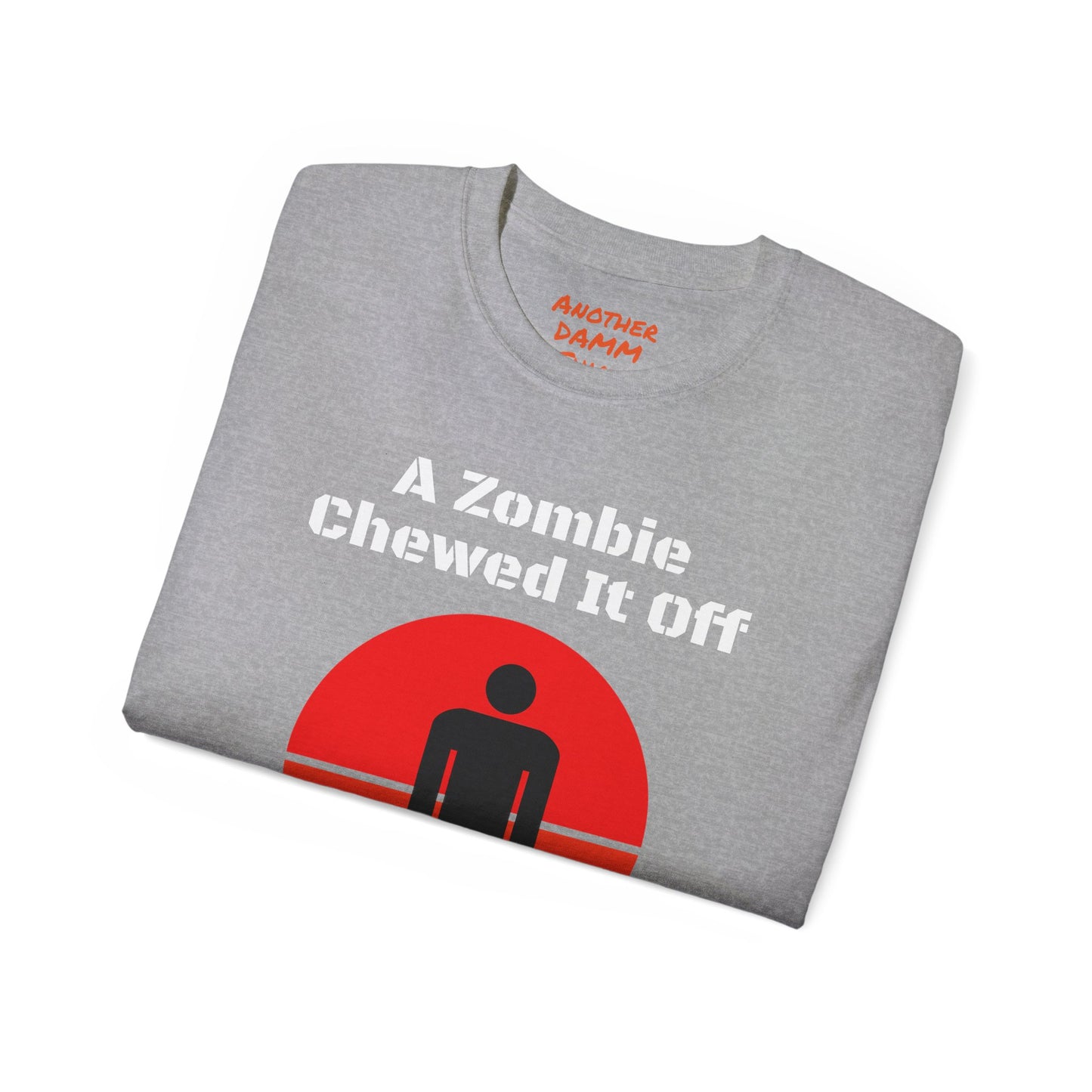 A Zombie Chewed It Off - Unisex Ultra Cotton Tee | Amputee, Leg Amputee, Limb Awareness. Amputee Zombie Fan, Amputee Sunset, Amputee Fun