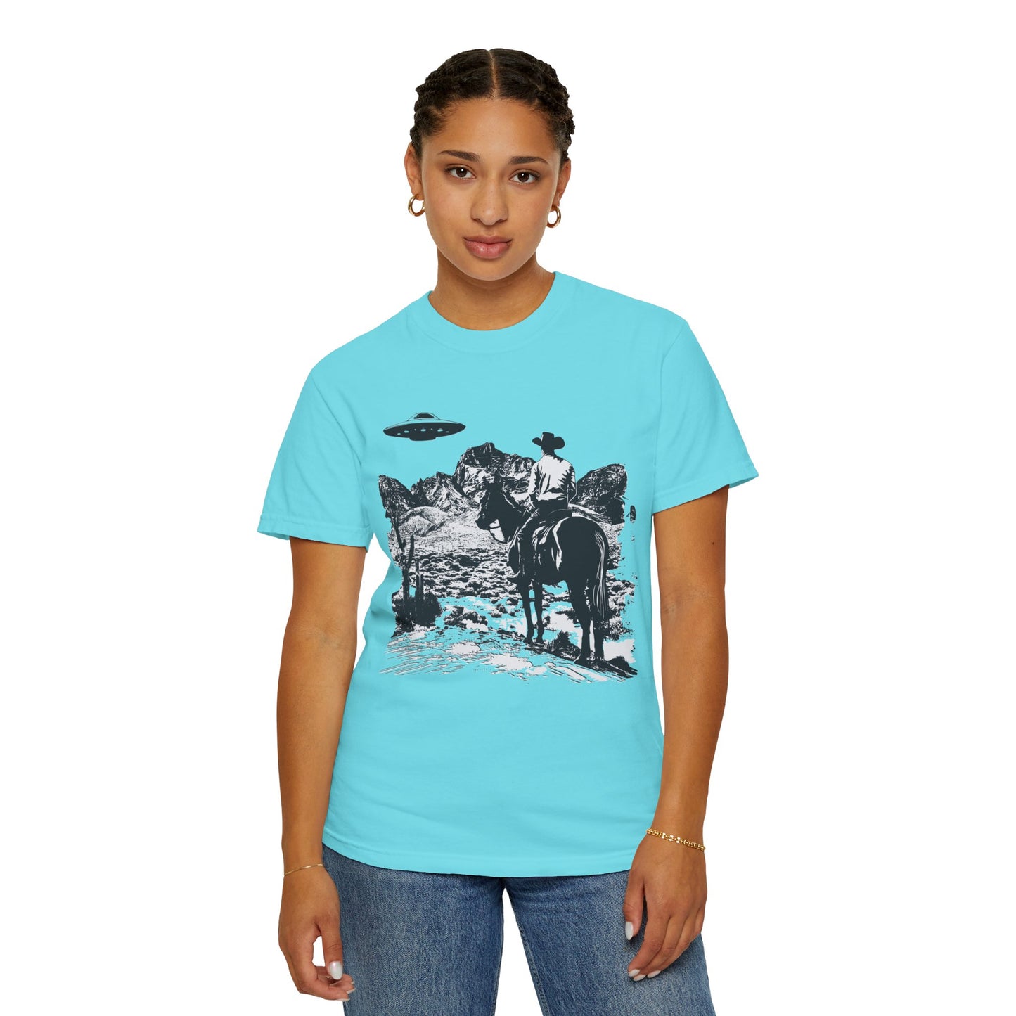 UFO Meets Cowboy Unisex Garment Shirt -Dyed  T Shirt