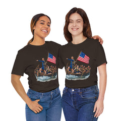 Historical Fever Patriot T‑Shirt — Revolutionary Flag Rowboat Design