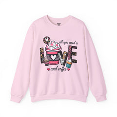 Woman's All You Need Is Love And Coffee Valentine -  Unisex Heavy Blend™ Crewneck Sweatshirt