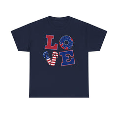 LOVE red white and blue graphics Unisex Heavy Cotton Tee / see our matching T Shirt , coffe mugs and tote bags