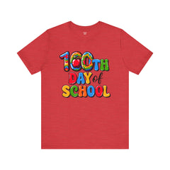 HAPPY 100 DAYS of SCHOOL - Unisex Short Sleeve Tee | Elementary School Holiday, Teacher Apparel, Kids Motivation, Days Checked Off, 100 Days