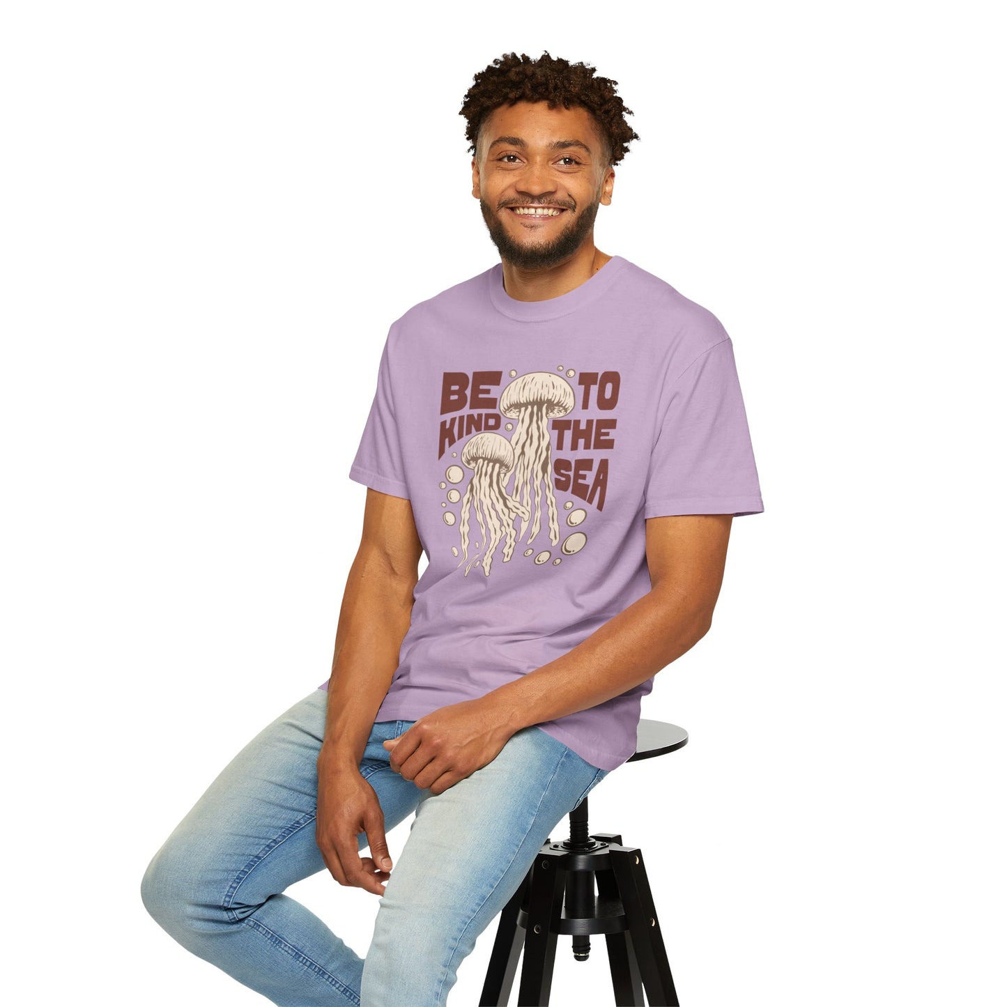 Jelly Fish, Be Kind To The Sea -  Graphic Unisex Garment-Dyed T-shirt