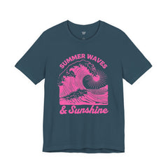 Summer Waves & Sunshine Tee — Retro Pink Surf Graphic T-Shirt