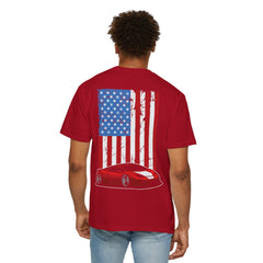 Patriotic Car Graphic Unisex T-Shirt - Vintage American Flag Design