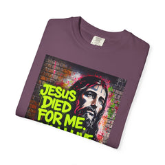 Christian T-Shirt — "Jesus Died For Me, Now I Live For Him" Graffiti Tee