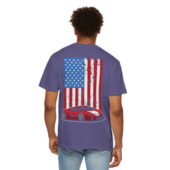 Patriotic Car Graphic Unisex T-Shirt - Vintage American Flag Design