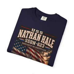 USS Nathan Hale SSBN-623 Submarine T-Shirt — "Forty One For Freedom" Patriotic Crew Tee