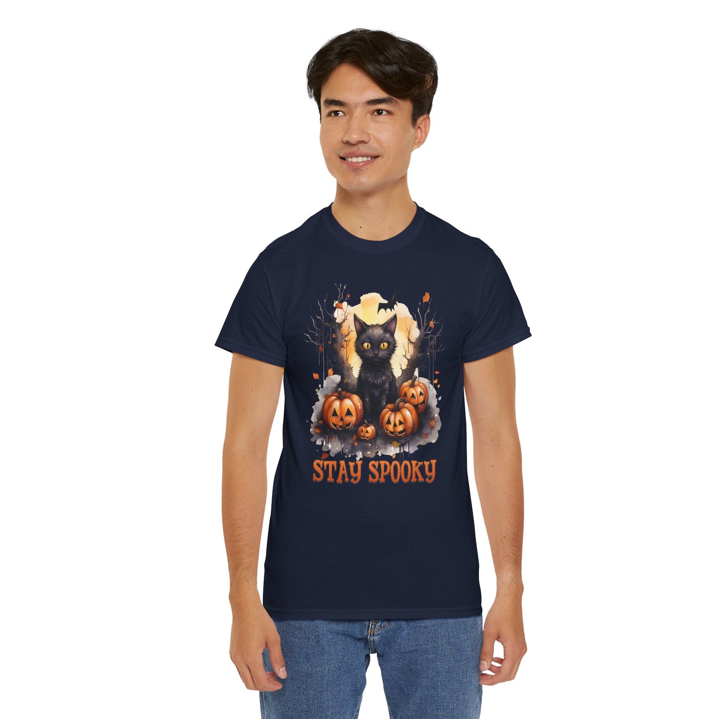 Black Cat And Pumpkin! Graphic Unisex Heavy Cotton Tee