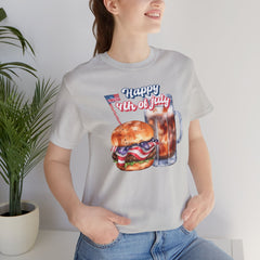 Happy 4th Of July Burger and Mug Graphic, Unisex Jersey Short Sleeve Tee