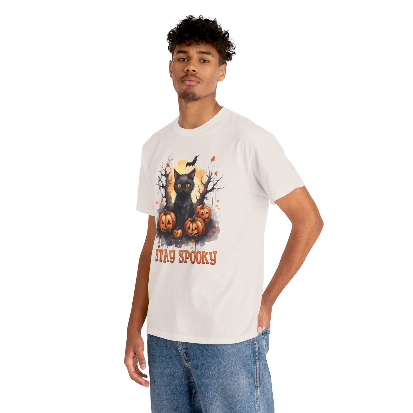 Black Cat And Pumpkin! Graphic Unisex Heavy Cotton Tee