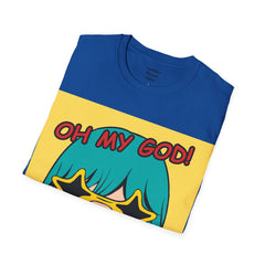 OH MY GOD Blonde Wearing Star Shaped Glasses Pop Art Girl Unisex Softstyle T Shirt