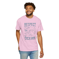 Dolphin, Respect The Ocean -  Graphic Unisex Garment-Dyed T-shirt