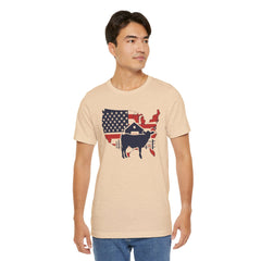 Red White and Blue Farmer Graphic, Unisex Jersey Short Sleeve Tee